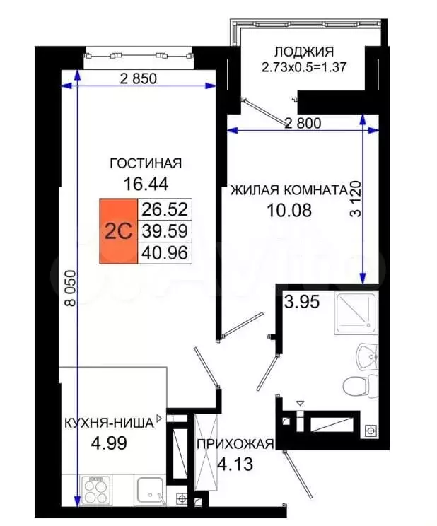 1-к. квартира, 41 м, 6/25 эт. - Фото 1