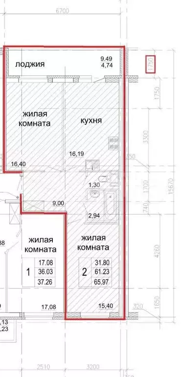 2-к. квартира, 66 м, 3/24 эт. - Фото 0