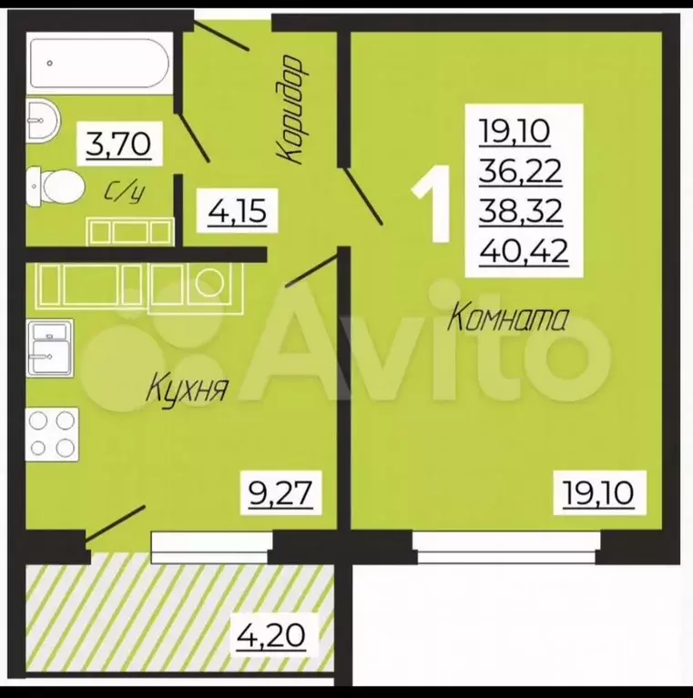 1-к. квартира, 41 м, 8/10 эт. - Фото 0