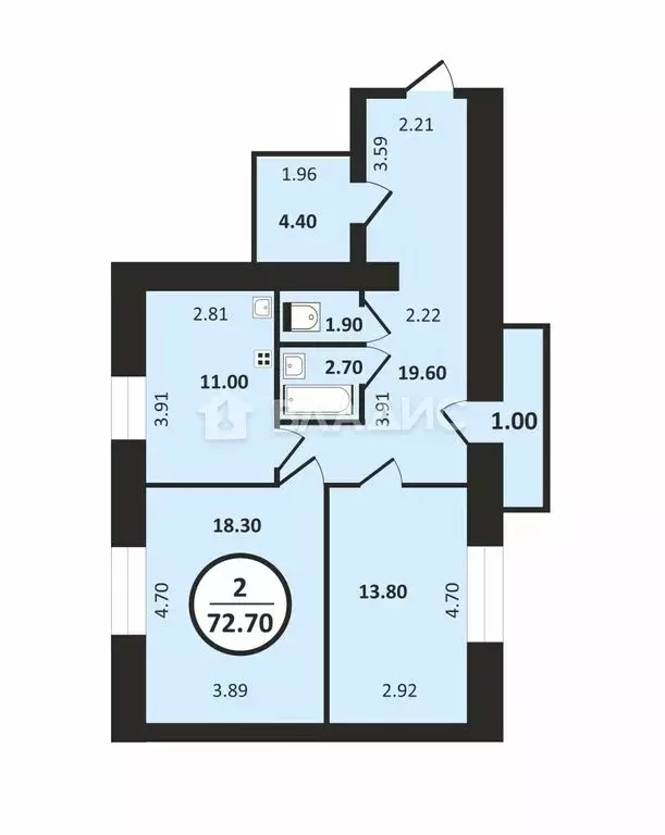 2-комнатная квартира: Вологда, улица Гагарина, 80Ак3 (71.7 м) - Фото 0