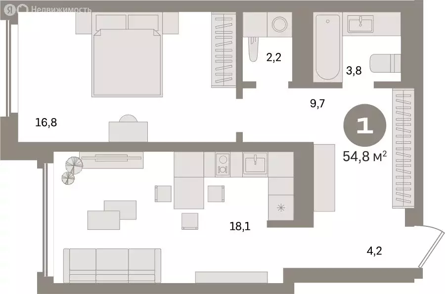 1-комнатная квартира: Екатеринбург, улица Советских Женщин (54.8 м) - Фото 1