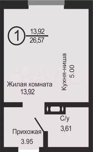 Квартира-студия, 26,8 м, 8/20 эт. - Фото 0