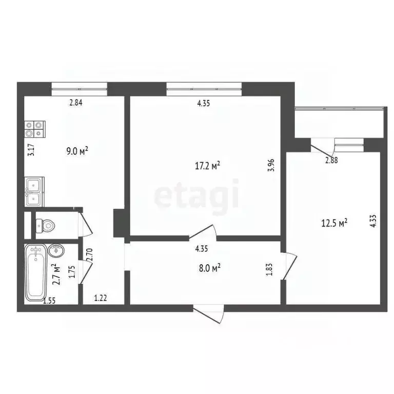 2-к кв. Кемеровская область, Кемерово Московский просп., 21 (53.6 м) - Фото 2