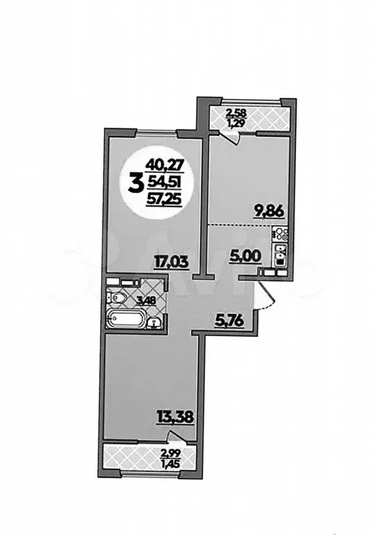 2-к. квартира, 57,3 м, 1/8 эт. - Фото 1