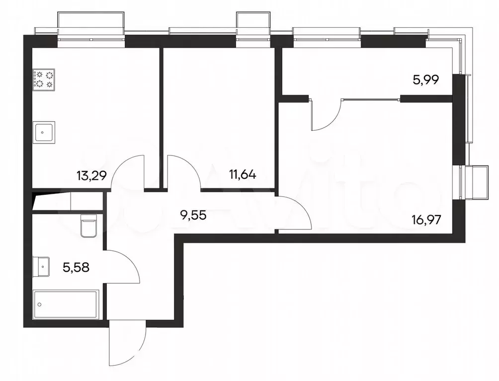 2-к. квартира, 63 м, 4/4 эт. - Фото 1