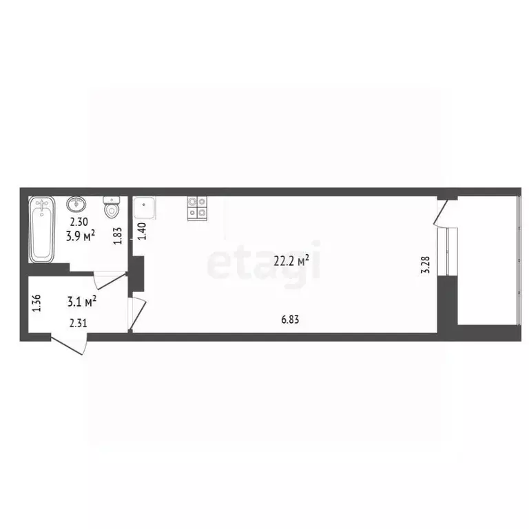 Студия Томская область, Томск Большая Подгорная ул., 87блок5 (29.2 м) - Фото 2