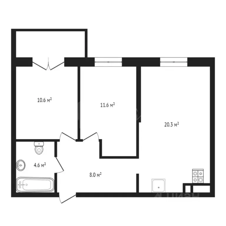 2-к кв. Тюменская область, Тюмень ул. Тимофея Чаркова, 81к2 (55.0 м) - Фото 1