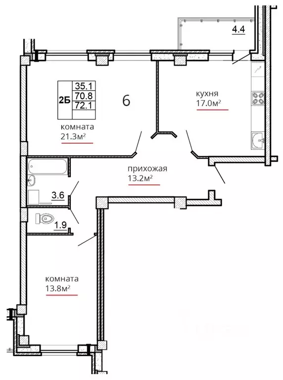 2-к кв. Псковская область, Псков ул. Алексея Алехина, 14 (72.1 м) - Фото 1