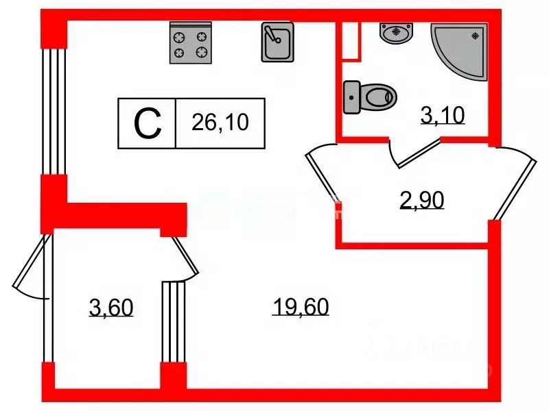 Студия Санкт-Петербург пос. Стрельна, просп. Буденного, 20к1 (26.1 м) - Фото 2