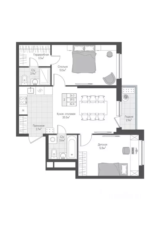 2-к кв. Тверская область, Тверь Лесная Мелодия-3 жилой комплекс (60.95 ... - Фото 1