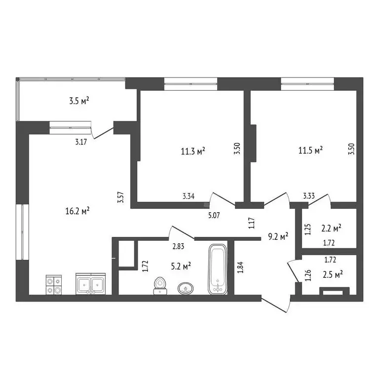 2-комнатная квартира: Тюмень, улица 50 лет Октября, 57Бк2 (58 м) - Фото 1