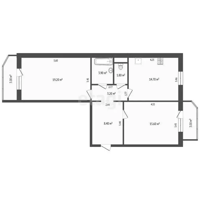2-комнатная квартира: Тюмень, улица Пермякова, 82к1 (66.8 м) - Фото 0