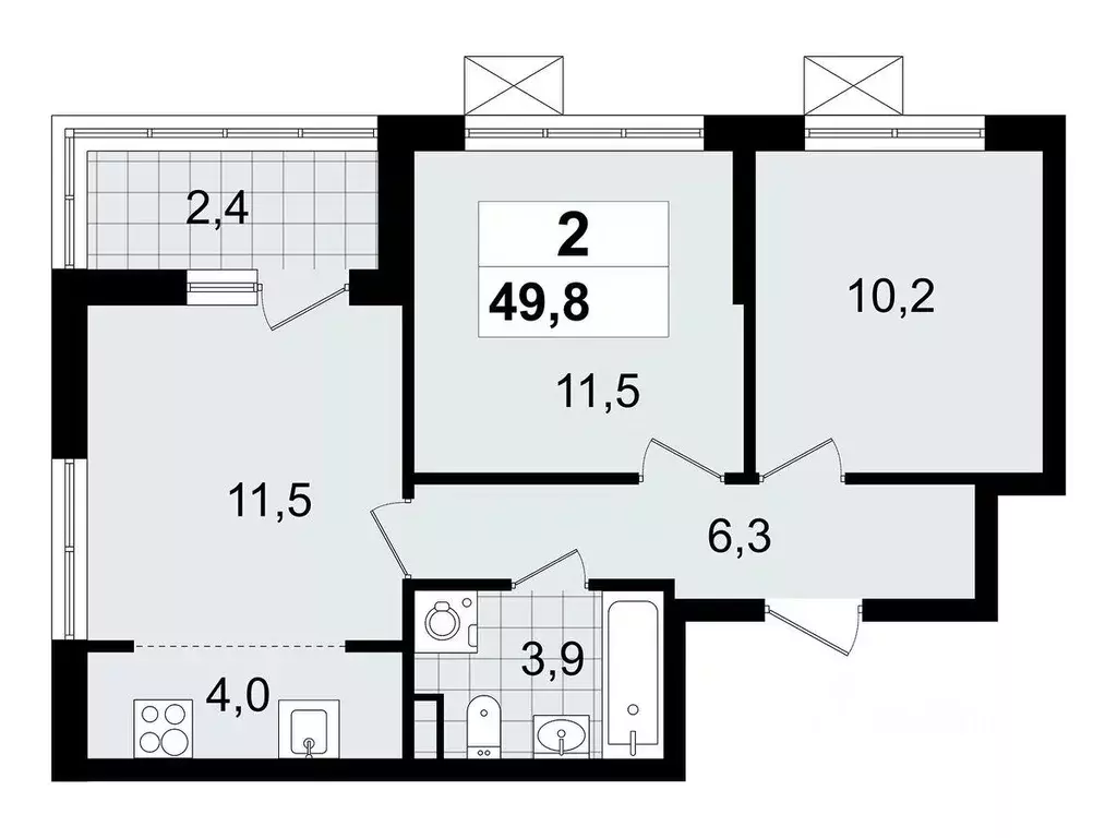 2-к кв. Ленинградская область, Всеволожск Южный мкр, 3.3 (49.8 м) - Фото 0
