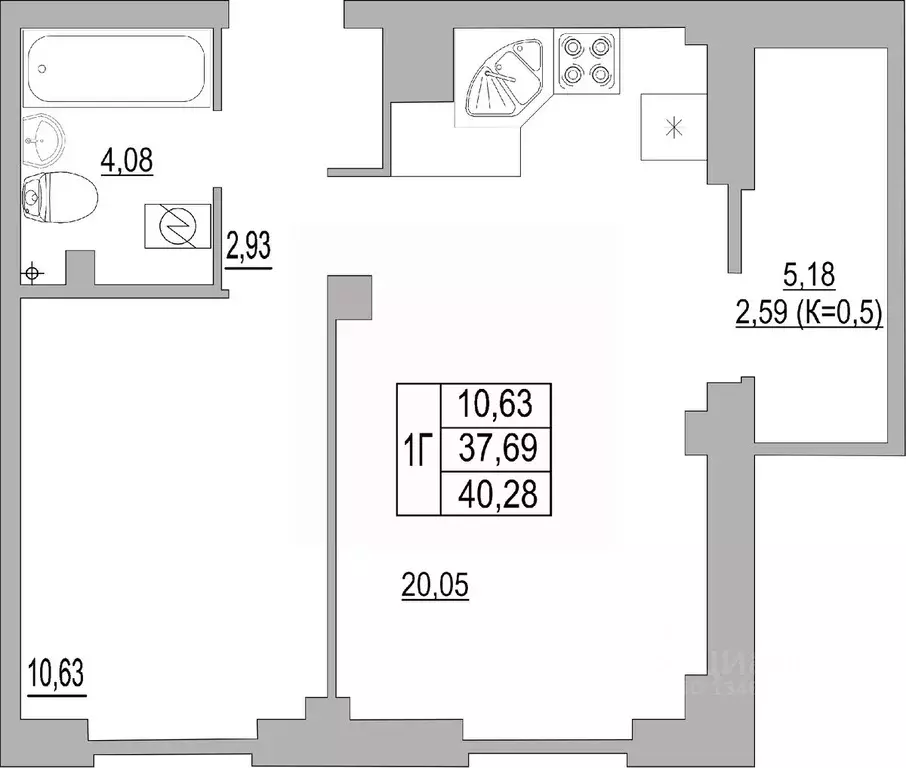 1-к кв. Псковская область, Псков ул. Юности, 32 (40.28 м) - Фото 0