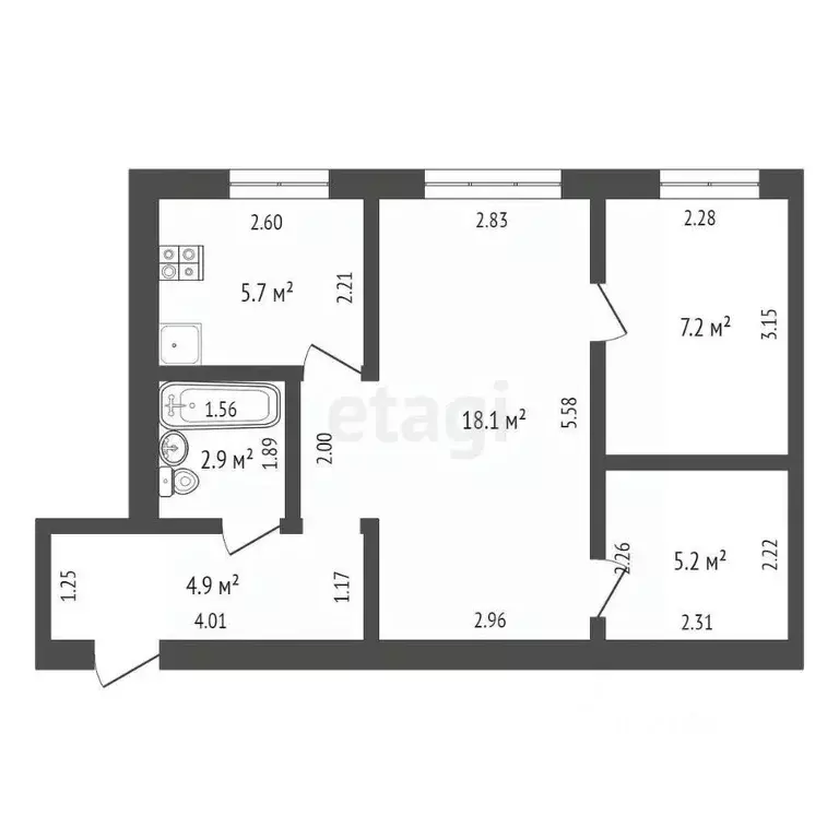 2-к кв. Башкортостан, Стерлитамак ул. Дружбы, 29 (44.0 м) - Фото 1