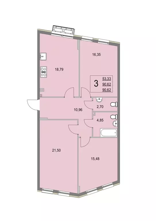 4-к квартира, 90.7 м - Фото 0