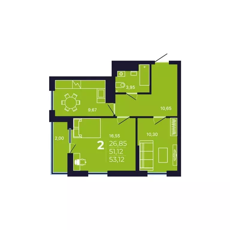2-комнатная квартира: Уфа, проспект Дружбы Народов, 49 (52.4 м) - Фото 1