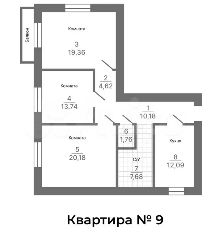 3-к. квартира, 90,7 м, 4/4 эт. - Фото 0