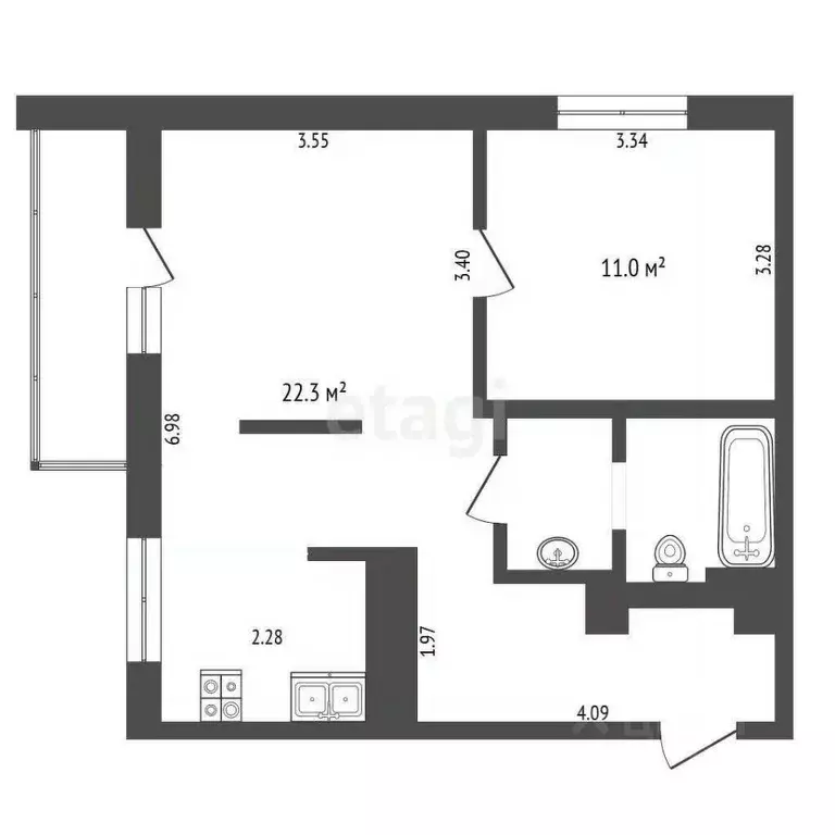 1-к кв. Тюменская область, Тюмень ул. Ю.-Р.Г. Эрвье, 24к1 (44.4 м) - Фото 1