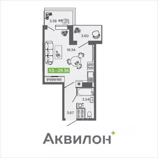 Студия Архангельская область, Северодвинск И-1 кв-л, Аквилон Нео жилой ... - Фото 1