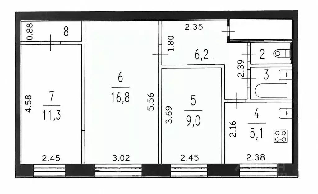 3-к кв. Санкт-Петербург Московский просп., 199 (54.1 м) - Фото 2