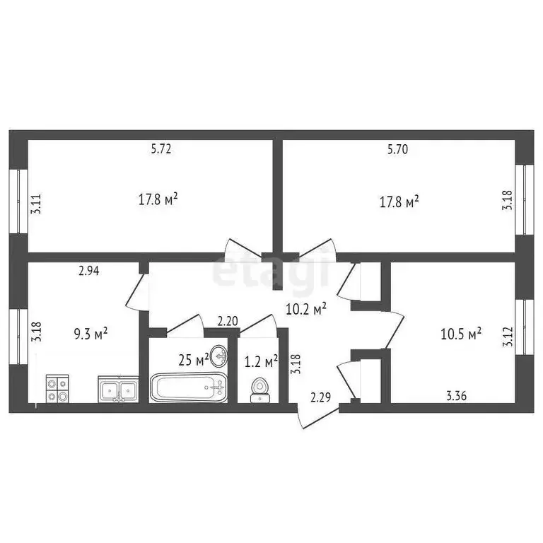 3-комнатная квартира: Чита, Смоленская улица, 29 (59.9 м) - Фото 1