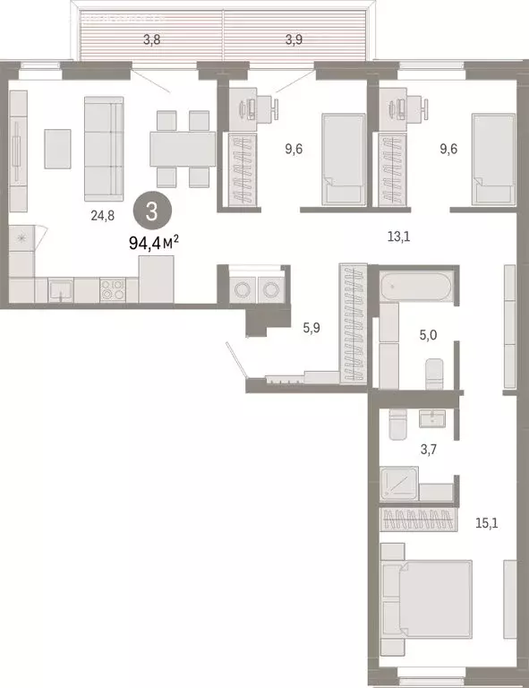 3-комнатная квартира: Омск, Кировский округ (94.38 м) - Фото 1
