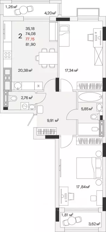 2-к кв. Калининградская область, Гурьевский муниципальный округ, пос. ... - Фото 1