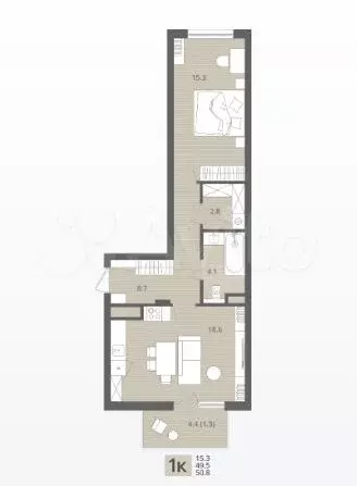 1-к. квартира, 50,8 м, 3/7 эт. - Фото 1