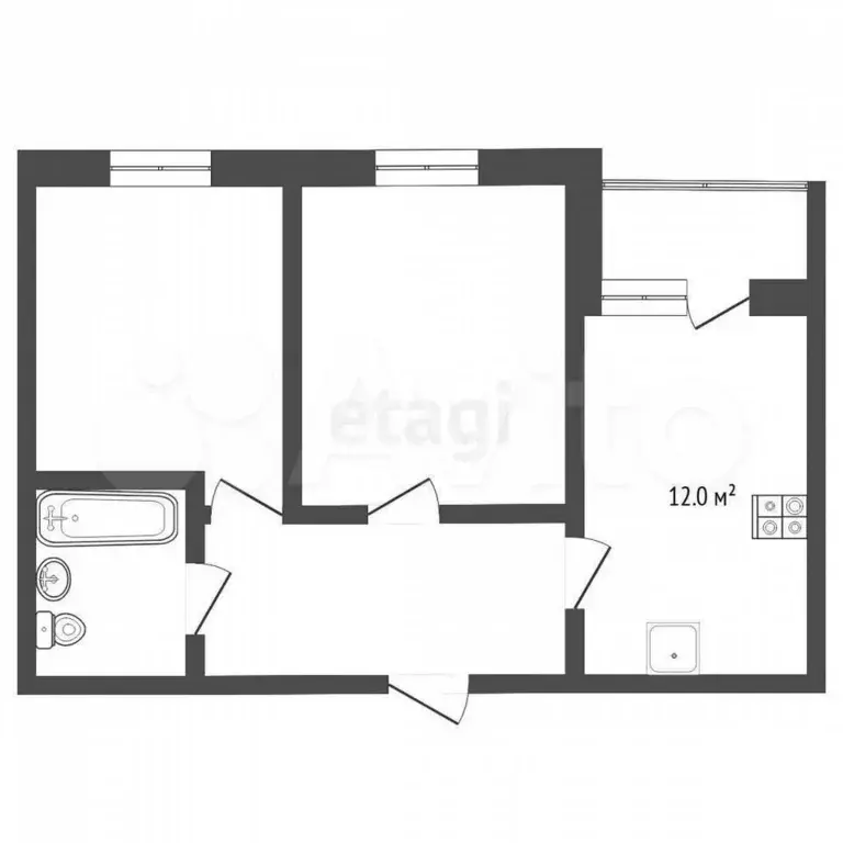 2-к. квартира, 41,2 м, 1/5 эт. - Фото 0