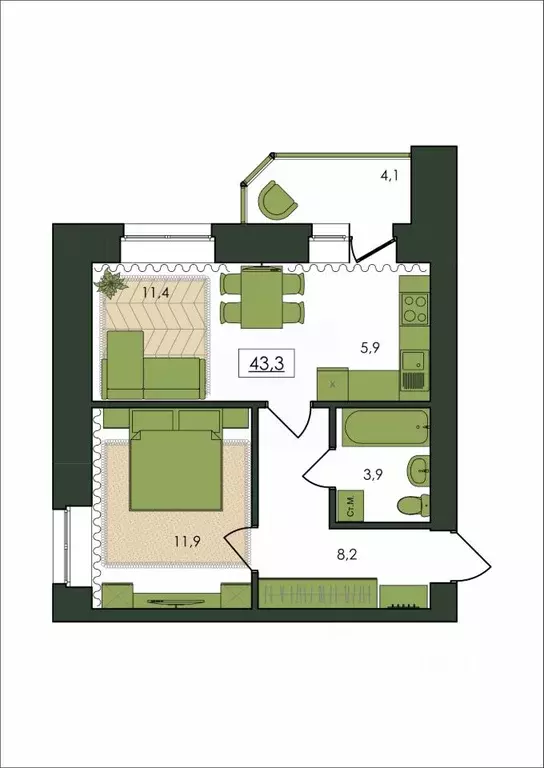 1-к кв. Амурская область, Благовещенск  (43.3 м) - Фото 0