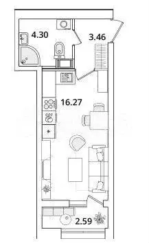 Квартира-студия, 25 м, 8/23 эт. - Фото 0