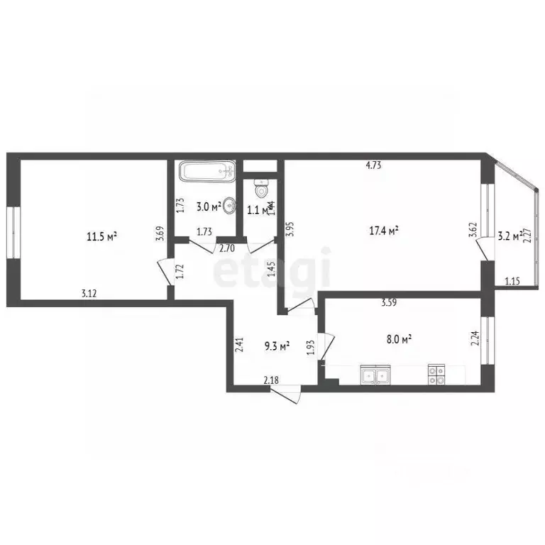 2-к кв. Ханты-Мансийский АО, Ханты-Мансийск Пионерская ул., 118 (50.2 ... - Фото 1