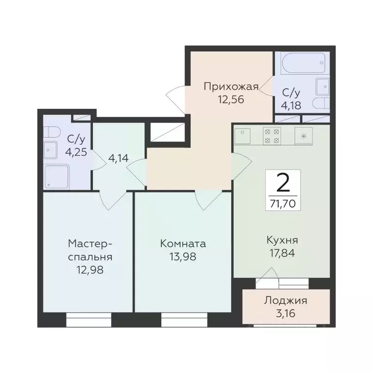 2-к кв. Воронежская область, Воронеж ул. Матросова, 60 (71.7 м) - Фото 1