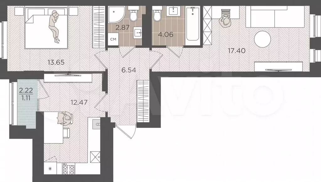 2-к. квартира, 58,1 м, 7/9 эт. - Фото 1