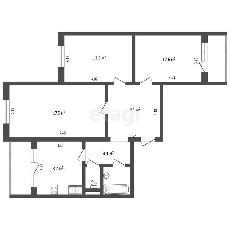 3-комнатная квартира: Симферополь, Балаклавская улица, 115 (73.5 м) - Фото 2