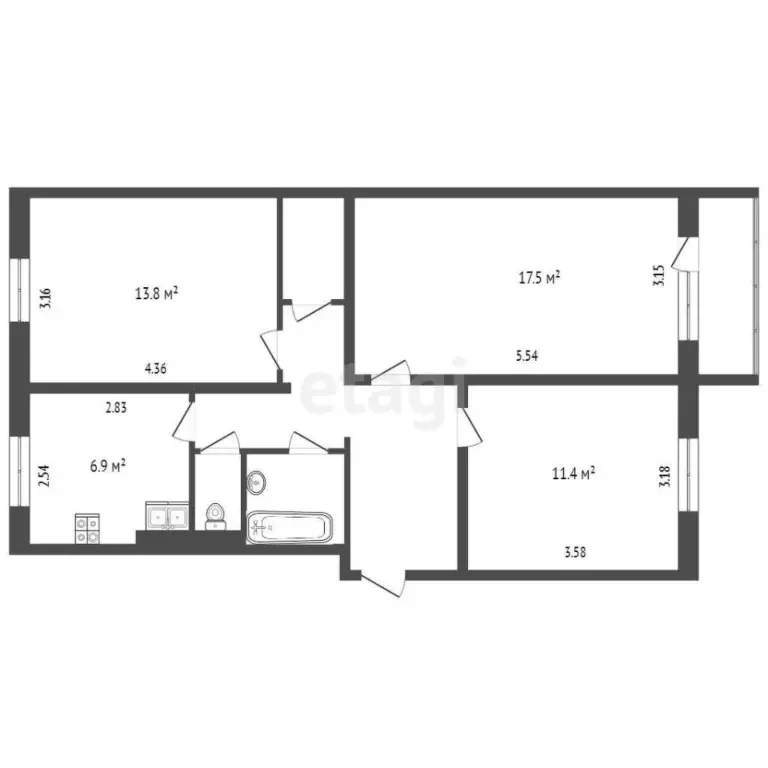 3-к кв. Ямало-Ненецкий АО, Ноябрьск ул. Владимира Высоцкого, 5 (64.6 ... - Фото 2