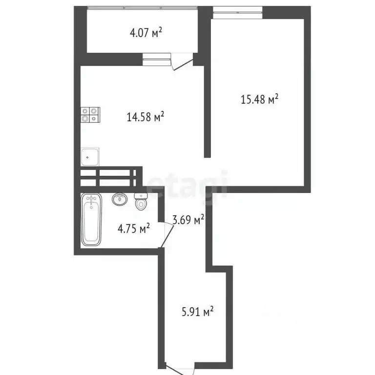 1-к кв. Тюменская область, Тюмень ул. Менжинского, 60 (46.4 м) - Фото 1