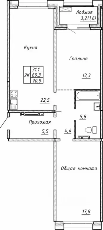 Свободной планировки кв. Новосибирская область, Новосибирск  (70.9 м) - Фото 0