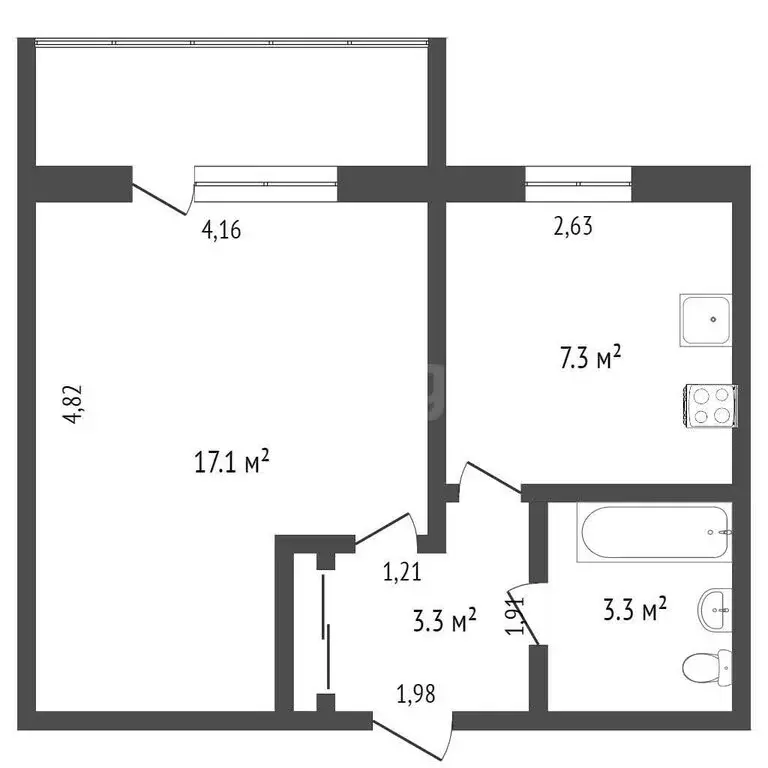 1-комнатная квартира: Ишим, Малая Садовая улица, 109 (31.8 м) - Фото 1