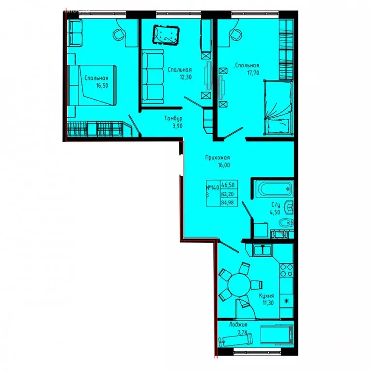 3-комнатная квартира: Коммунар, Железнодорожная улица, 41к1 (84.2 м) - Фото 1