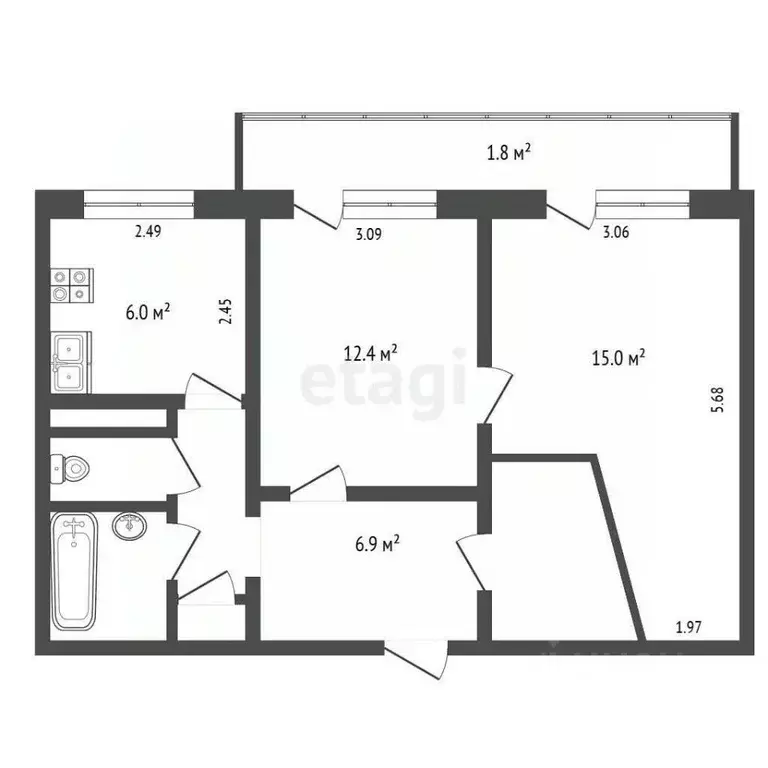 2-к кв. Псковская область, Печоры Юбилейная ул., 9 (44.6 м) - Фото 1