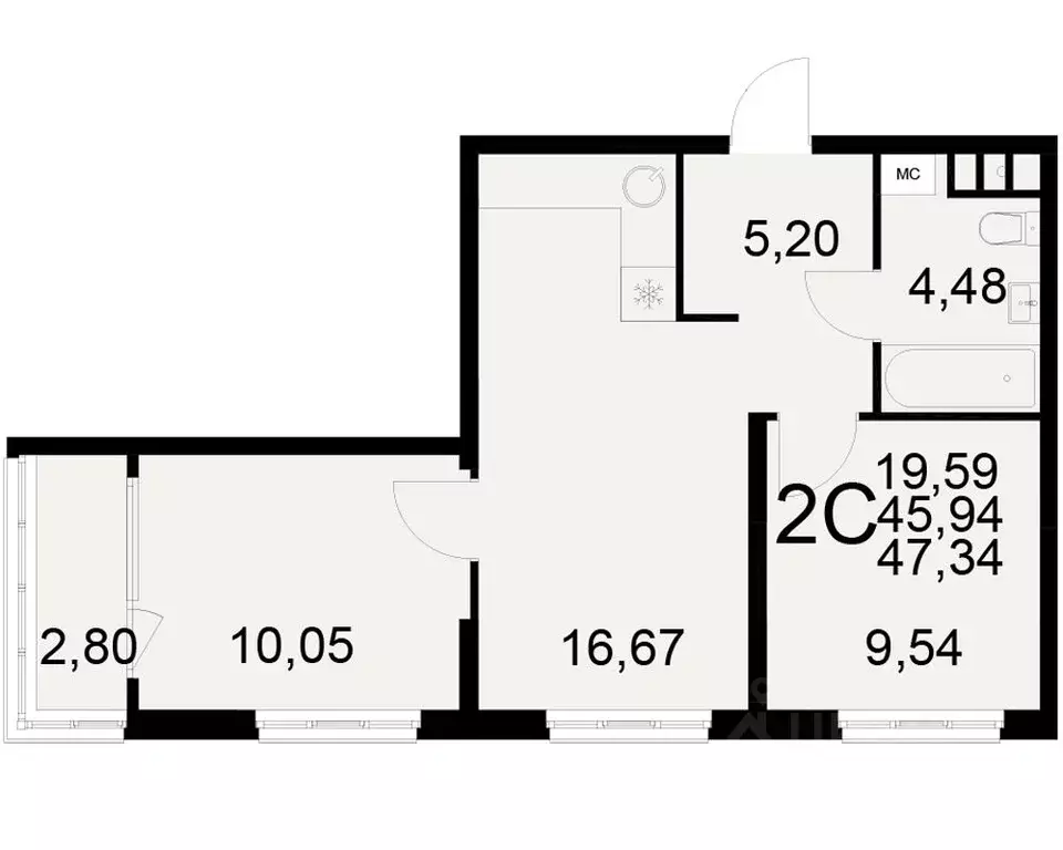 2-к кв. Рязанская область, Рязань ул. Бирюзова (45.94 м) - Фото 0