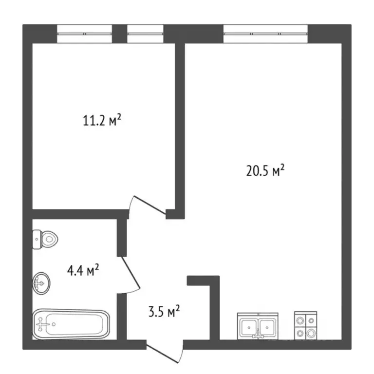 1-к кв. Тюменская область, Тюмень Полевая ул., 117к4 (44.0 м) - Фото 1