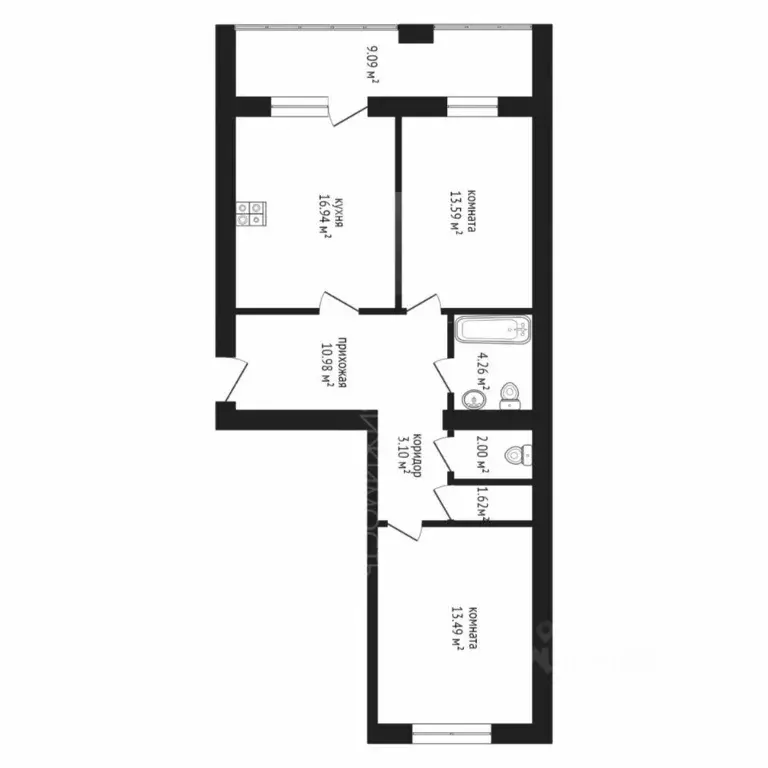 2-к кв. Тюменская область, Тюмень ул. Тимофея Кармацкого, 11 (67.5 м) - Фото 2