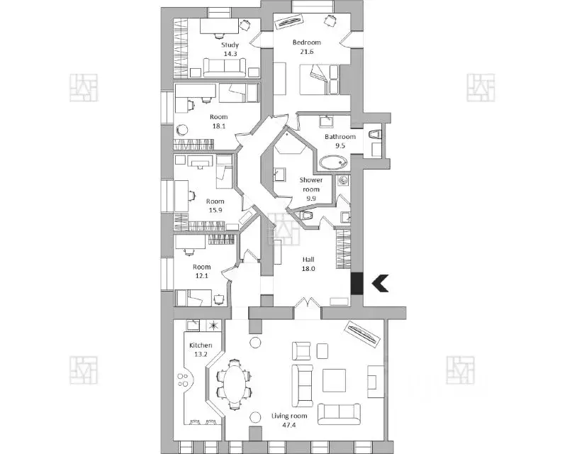 6-к кв. Москва ул. Макаренко, 2/21С1 (205.0 м) - Фото 2