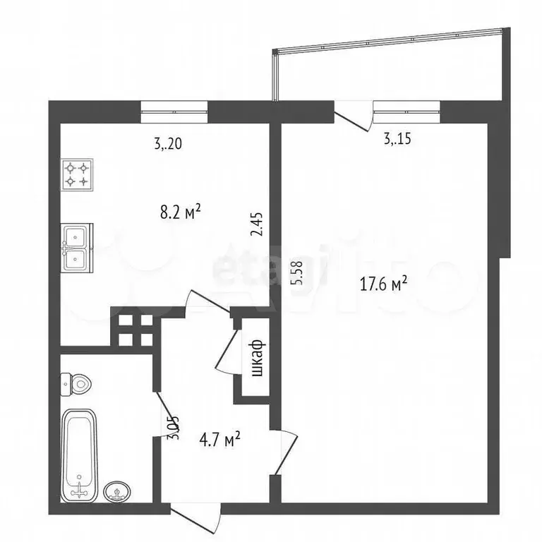 1-к. квартира, 34 м, 8/9 эт. - Фото 0