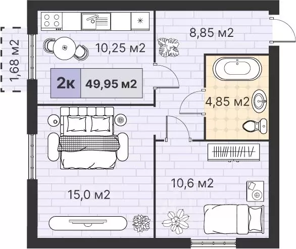 2-к кв. Калининградская область, Гурьевский муниципальный округ, пос. ... - Фото 0