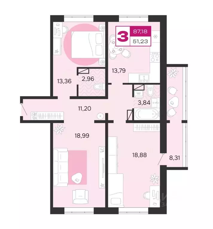 3-к кв. Брянская область, Брянск Д-4 жилой комплекс (87.18 м) - Фото 1