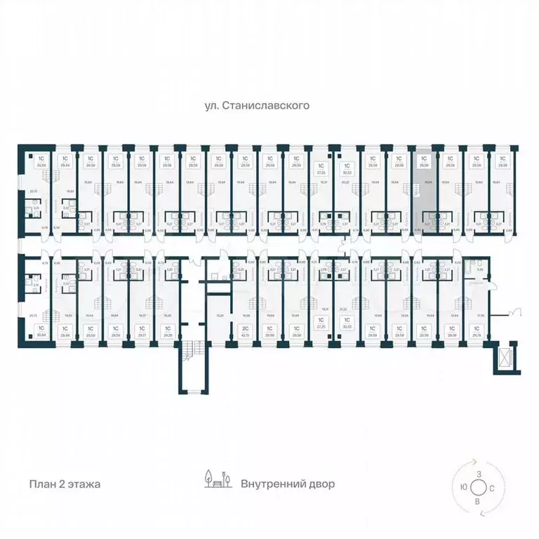 Квартира-студия, 29,6м, 2/4эт. - Фото 1